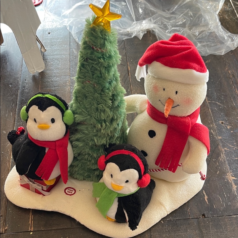 Hallmark Snowman and Penguin Plush Set with Red Accents